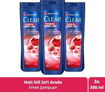 Clear Men Kepeğe Karşı Etkili Şampuan Hızlı Stil 2si 1 Arada 3 x 350 ML