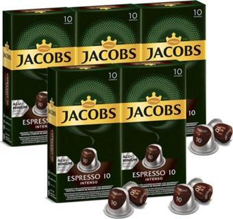 Jacobs Espresso 10 Intenso Nespresso Uyumlu Alüminyum Kapsül Kahve 10 Adet X 5 Paket