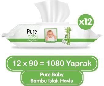 Pure Baby Organik Bambu Özlü Islak Havlu 12 × 90'lı 1440 Yaprak