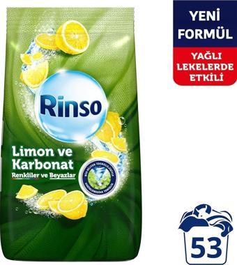 Rinso Limon ve Karbonat Renkliler ve Beyazlar için Toz Çamaşır Deterjanı 53 Yıkama 8 KG