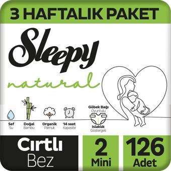 Sleepy Natural Bebek Bezi 2 Numara Mini 3 Haftalık Paket 126 Adet