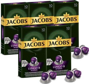 Jacobs Lungo 8 Intenso Nespresso Uyumlu Alüminyum Kapsül Kahve 10 Adet X 5 Paket