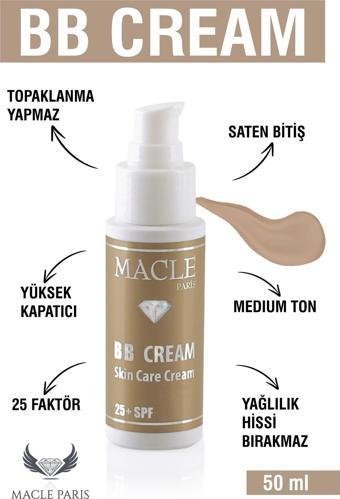 Macle Paris Bb Krem Medium Pütürlü Cilt Kapatıcı-Ton Eşitleyici-Topaklanma Karşıtı Kokusuz 25 Spf