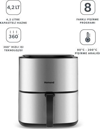 Homend Airfryday 2506h 8 Farklı Program 4,2 Litre Inox Airfryer