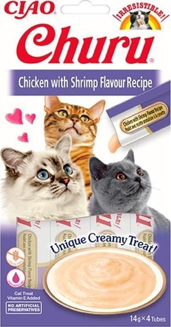 Ciao Churu Cream Tavuklu ve Karidesli Kedi Ödül Kreması 4 X 14 Gr
