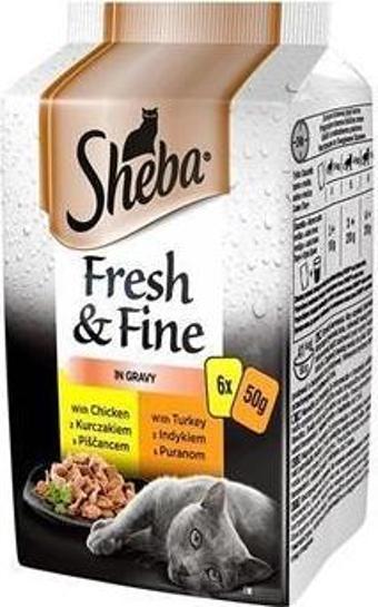 Sheba Fresh Fine Pouch Hindili ve Tavuklu Yetişkin Kedi Konservesi 6x50 gr