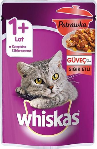 Whiskas Pouch Pure Delight Jöle İçinde Sığır Etli Yetişkin Kedi Konservesi 85gr
