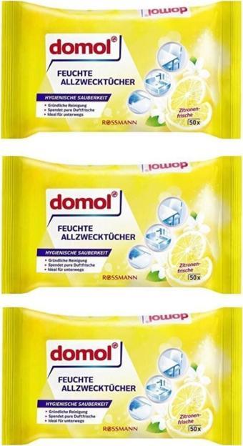 Rossmann 3'lü Domol Islak Temizlik Bezi Çok Amaçlı, Limon Kokulu 50 Adet