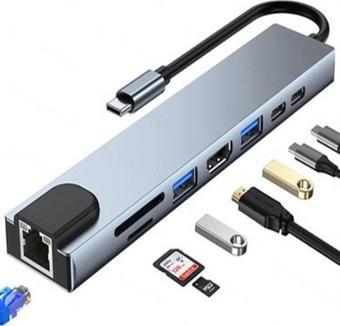 Ultratekno 8İn1 Usb Type-C Hub Port Adaptör Hdmı Usb Ethernet Pd Girişli