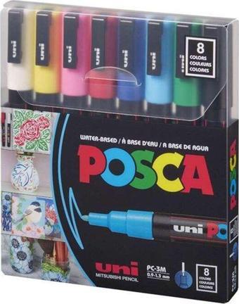 Uni-Ball Markör Boyama Kalemi Posca 0.9-1.3 Su Bazlı Ana Renk 8 Renk PC-3M/8C Set