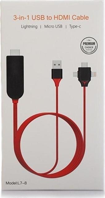 BAYINDIRELEKTRONİK Ultra Combo 3in1 Lightning/micro Usb/type-c To Hdmı Ios Android Görüntü Aktarıcı Kablo 1.5m