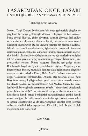 Tasarımdan Önce Tasarı - Ontolojik Bir Sanat Tasarım Denemesi - Mehmet Emin Aksaray - Armoni