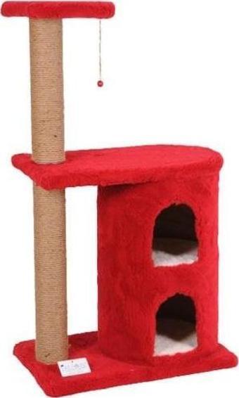 Cat Hause S03 İki Yuvalı Kedi Tırmalama Evi Kırmızı 103 Cm