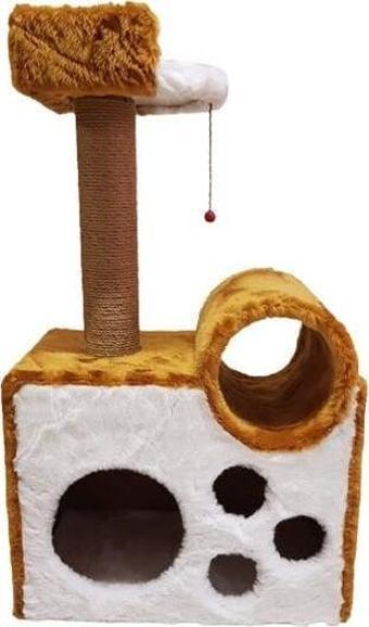 Cat Hause S11 Tünelli Yataklı ve Teraslı Kedi Tırmalama Evi Kahverengi 90 Cm