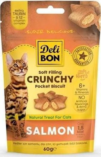 Delibon Chrunchy İçi Dolgulu Somonlu Kedi Ödül Bisküvisi 60 Gr