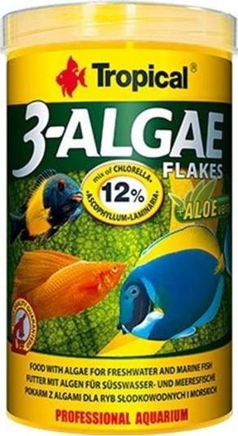 Tropical 3-Algae Flakes Tatlı ve Tuzlu Su Balıkları için Alg İçeren Balık Yemi 250 Ml 50 Gr