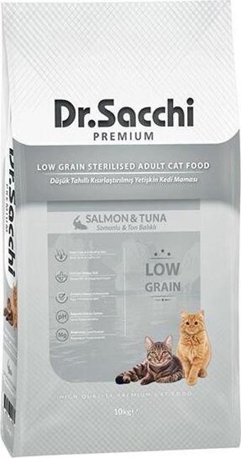 Dr.Sacchi Premium Düşük Tahıllı Somonlu ve Ton Balıklı Kısırlaştırılmış Kedi Maması 10 Kg