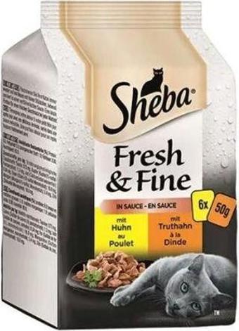 Sheba Pouch Fresh & Fine Sos İçerisinde Tavuklu ve Hindili Yetişkin Konserve Kedi Maması 6 Adet 50 Gr