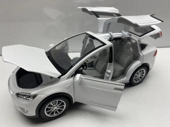 Hepsilazım Tesla Model X Metal Araba 23 Cm Sesli Işıklı Kapılar Bagaj Kaput Açılır Oyuncak Demir Araç Tesla