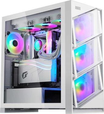 Dragos Air 4x ARGB USB 3.0 + Type C PSU Yok ATX Mid Tower Gaming Bilgisayar Kasası Beyaz