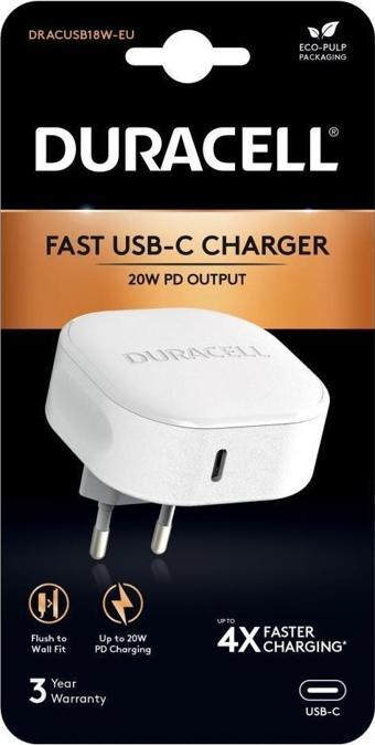 Duracell 1 X USB-C PD 20W Wall Charger White