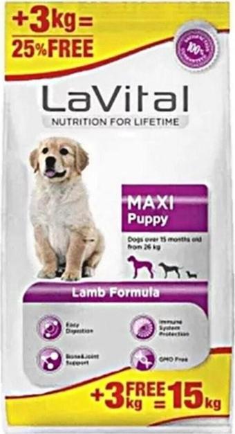 LaVital Maxi Puppy Kuzu Etli Büyük Irk Yavru Köpek Maması 12kg + 3kg HEDİYE!