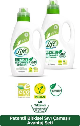 Life by Fakir %100 Bitkisel Bazlı Vegan Sıvı Çamaşır Deterjanı 1500 ml x 2 Adet