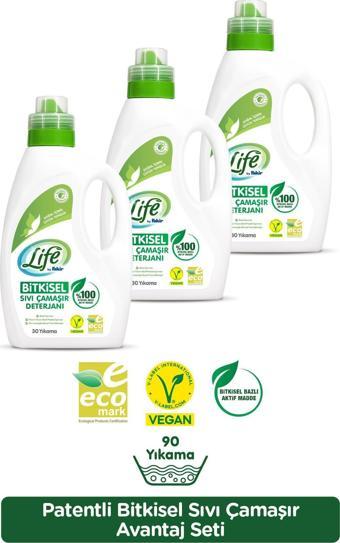 Life by Fakir %100 Bitkisel Bazlı Vegan Sıvı Çamaşır Deterjanı 1500 ml x 3 Adet