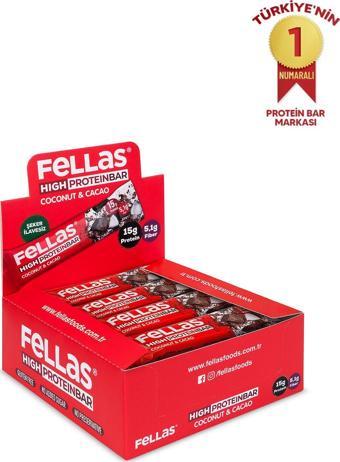 Fellas Yüksek Protein Bar - Hindistan Cevizli Ve Kakaolu 45 gr X 12 Adet