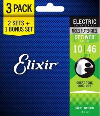 Elixir 16552 Optiweb Light 3\'lü Elektro Gitar Teli (10-46)