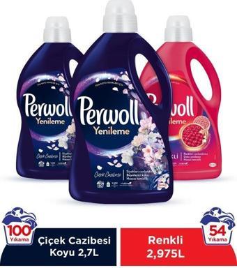 Perwoll Hassas Bakım Sıvı Çamaşır Deterjanı 3'lü Set ( 2x2,75L Çiçek Cazibesi Koyu Renkler + 1x2,97 Renkli)