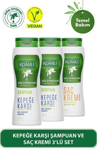 Komili Kepekli Saçlar İçin Kepek Karşıtı Vegan Şampuan & Saç Kremi 3'lü Set - 3 X 500 ML