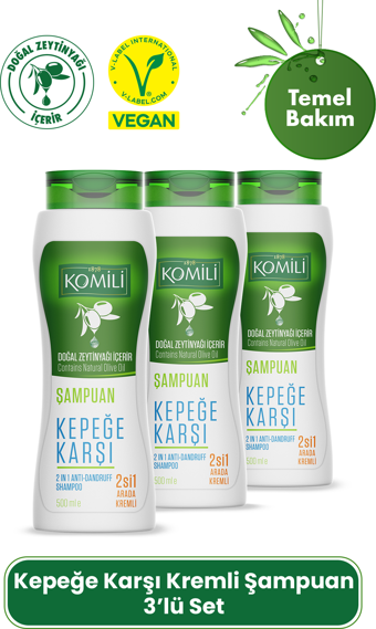 Komili Kepek Karşıtı 2'si 1 Arada Kremli Vegan Şampuan 3'lü Set - 3 X 500 ML