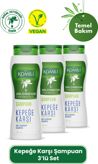 Komili Kepekli Saçlar İçin Kepek Karşıtı Vegan Şampuan 3'lü Set - 3 X 500 ML 