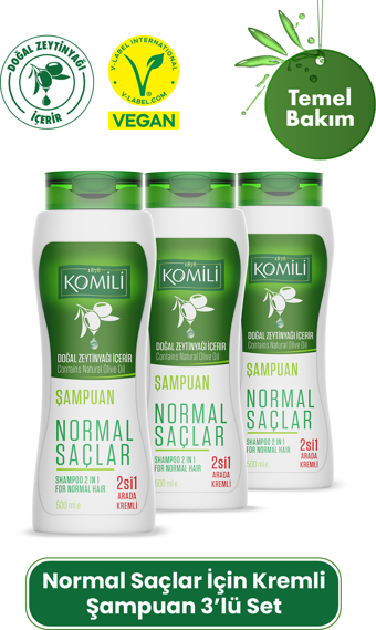 Komili Normal Saçlar İçin 2'si 1 Arada Kremli Vegan Temel Bakım Şampuanı 3'lü Set-  - 3 X 500 ML