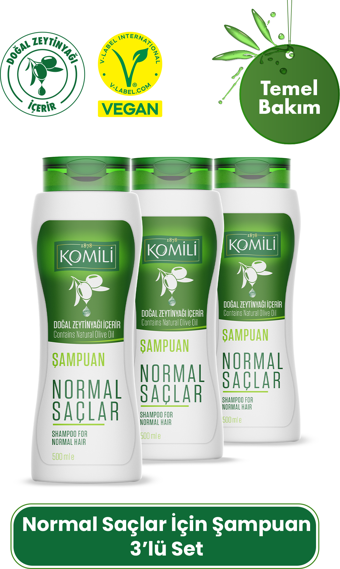 Komili Normal Saçlar İçin Vegan Temel Bakım Şampuanı 3'lü Set- - 3 X 500 ML