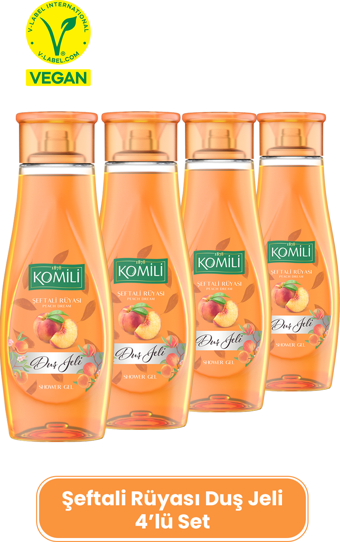 Komili Şeftali Rüyası Vegan Duş Jeli 4'lü Set - Şeftali Ve Yaz Meyveleri Kokulu - 4 X 500 ML