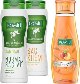 Komili Normal Saçlar İçin Temel Bakım Şampuanı & Saç Kremi + Duş Jeli Set - 3 X 500 ml