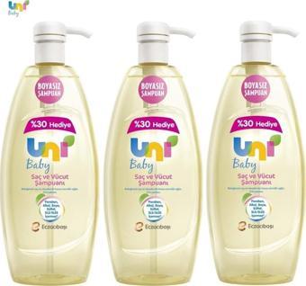 Uni Baby Şampuan Boyasız Pompalı Bebekler İçin 3'lü Set 900 ml