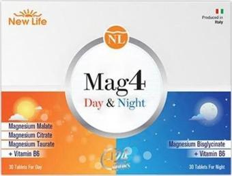 New Life-Mag 4 Day & Night Magnezyum Ve B6 Vitamini İçeren Takviye Edici Gıda 30+30 Tablet