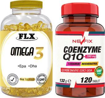 Flx Omega 3 Balık Yağı 90 Softgel & Nevfix Koenzim Resveratrol Q10 Karamuk 120 Tablet