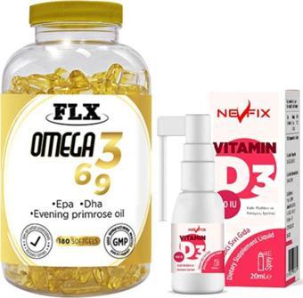 Flx Omega 3-6-9 180 Tablet & Nevfix Vitamin D3 Sıvı 20 Ml