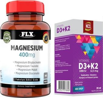 Flx Magnezyum Elementleri 60 Tablet + Vitamin D3 Vitamin K2 20 Ml