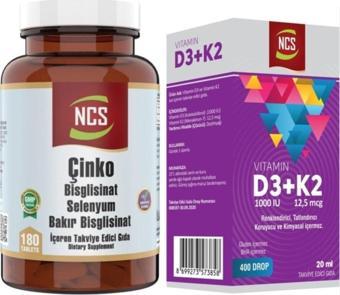 Ncs Çinko Bisglisinat & Bakır Selenium 180 Tablet+Vitamin D3 K2 20 Ml