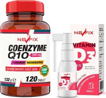 Nevfix Coenzyme Q10 200 Mg Koenzim Q10 Karamuk 120 Tablet & Vitamin D3 Sıvı 20 Ml