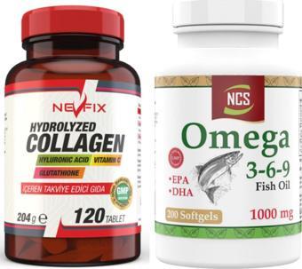 Nevfix Collagen Kolajen 120 Tablet Omega 3 6 9 Blık Yağı 200 Capsül