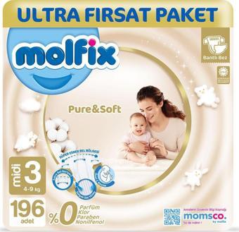 Molfix Pure & Soft Bebek Bezi 3 Beden Midi 196 Adet