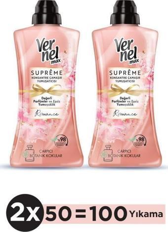 Vernel Max Konsantre Çamaşır Yumuşatıcısı 2 x 1200 ml (100 Yıkama) Supreme Romance