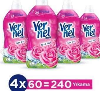 Vernel Max Konsantre Çamaşır Yumuşatıcısı 4 x 1440ml (240 Yıkama) Taze Gül