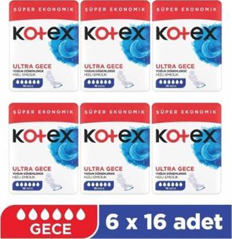 Kotex Ultra Quadro Süper Gece 16'lı 6 Paket 96 Adet